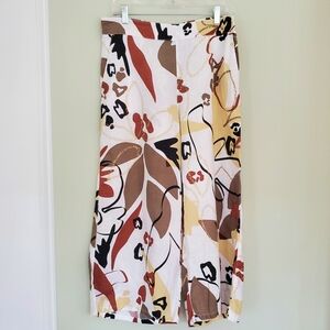 Tahari 100% Linen Wide Leg Boho Floral Summer Pants